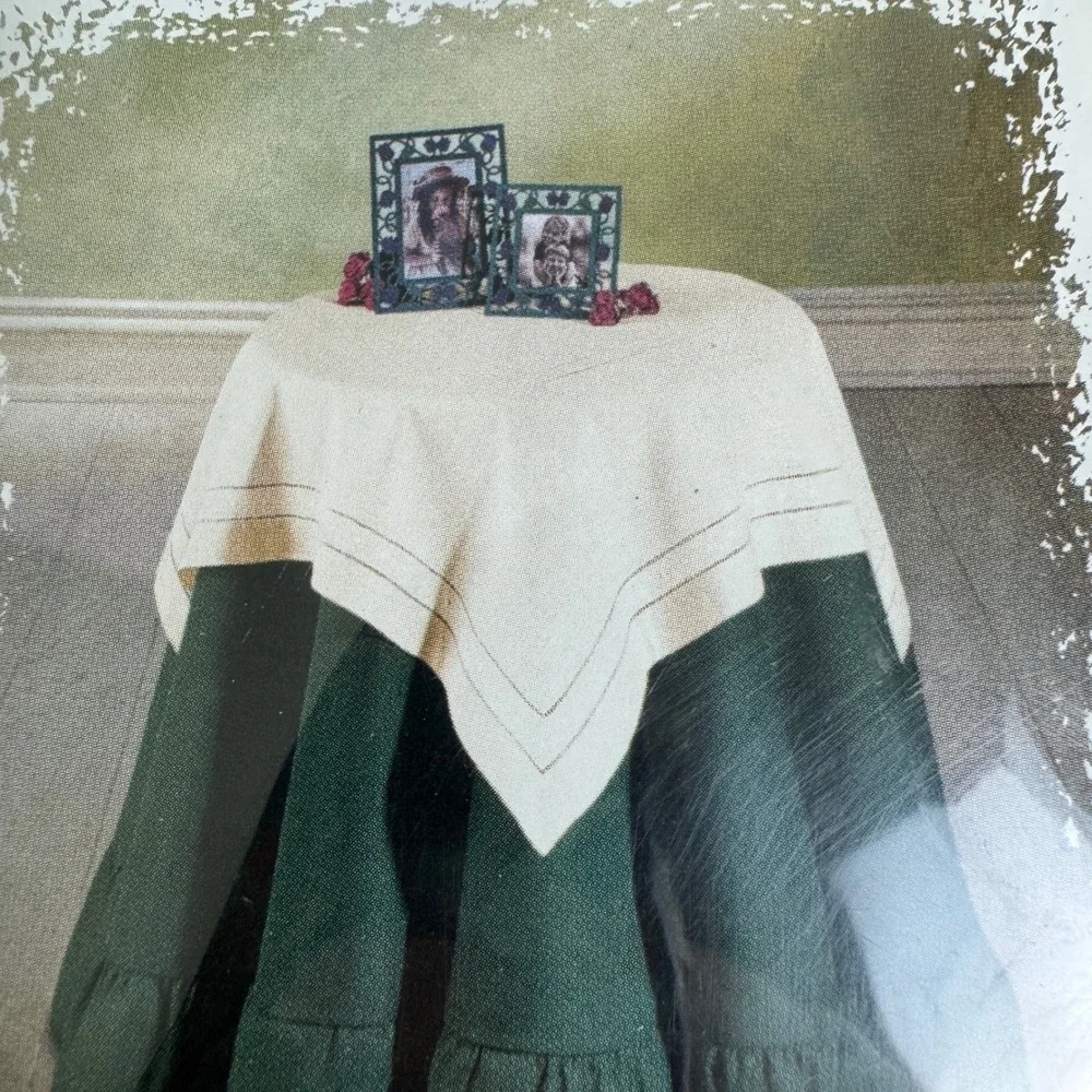 Furio‎ Home Hemstitch Dot Table Topper Ecru 36 Inch Square Cotton Ramie